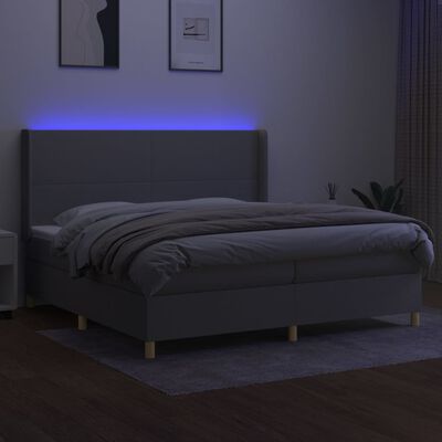 vidaXL Box spring postelja z vzmetnico LED sv. siva 200x200 cm blago
