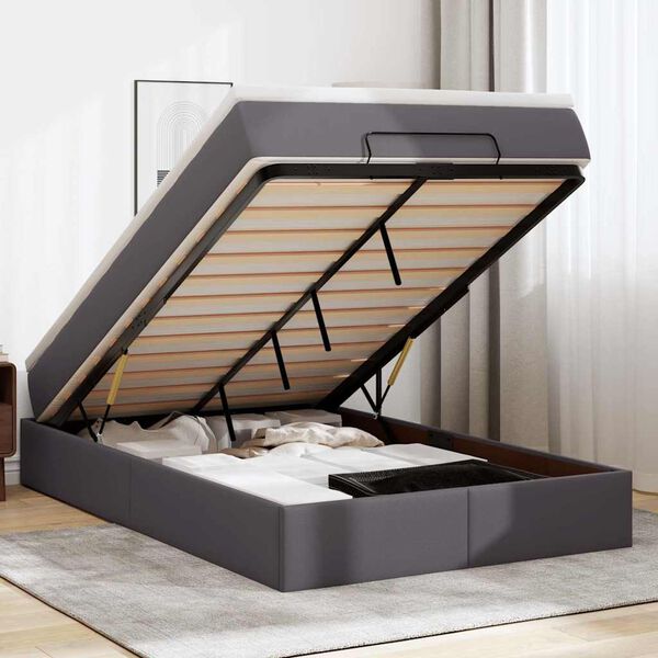 vidaXL Otomanski posteljni okvir z vzmetnico siv 120x190 cm um. usnje