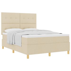 vidaXL Postelja z vzmetnico z vzglavjem krema 160 x 200 cm blago