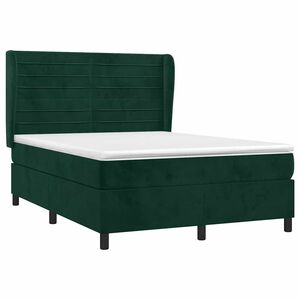 vidaXL Box spring postelja z vzmetnico temno zelen 140x190 cm žamet