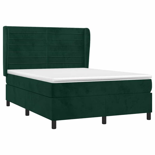 vidaXL Box spring postelja z vzmetnico temno zelen 140x190 cm žamet