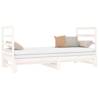 vidaXL Izvlečna dnevna postelja bela 2x(90x190) cm trdna borovina