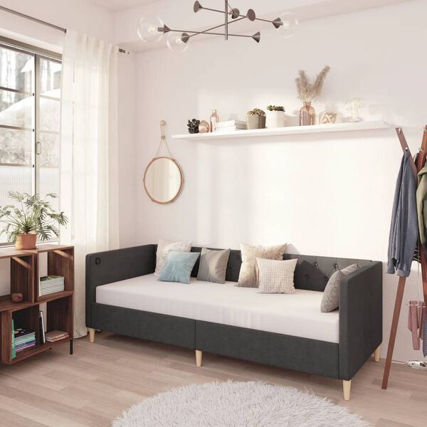 vidaXL Dnevna postelja z vzmetnico USB temno sivo blago 90x200 cm