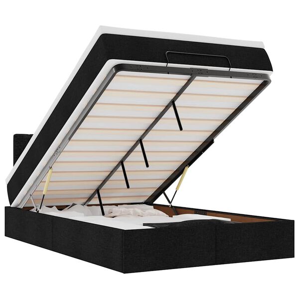 vidaXL Otomanska postelja z vzmetnico & LEDs črna 120x190 cm blago