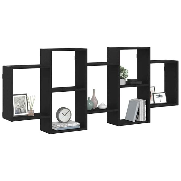 vidaXL Stenska polica črna hrast 159x18x65 cm inženirski les