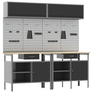 vidaXL Komplet delovne mize 8 pcs Črna in siva Pra&scaron;no lakirano jeklo
