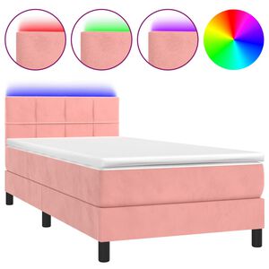 vidaXL Box spring postelja z vzmetnico LED roza 90x190 cm žamet
