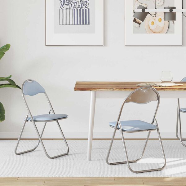 vidaXL Zložljiva stolica 2 pcs Siva 48 x 43,5 x 81 cm Umjetno usnje