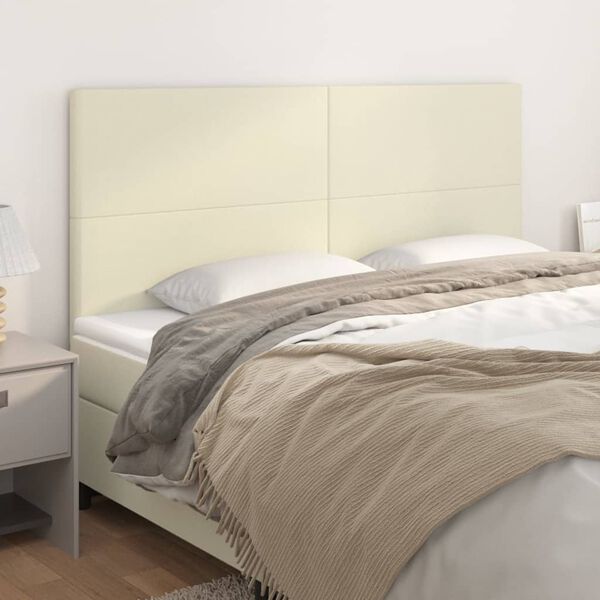 vidaXL Vzglavje postelje kremne barve 200x5x118/128 cm umetno usnje