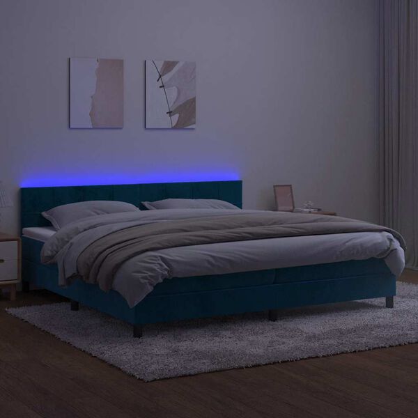 vidaXL Box spring postelja z vzmetnico LED temno modra 200x200cm žamet