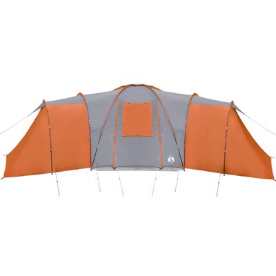 vidaXL Družinski šotor za 12 oseb siv in oranžen vodoodporen