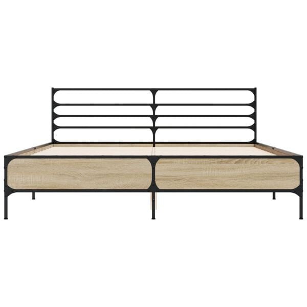 vidaXL Posteljni okvir sonoma hrast 160x200 cm inž. les in kovina