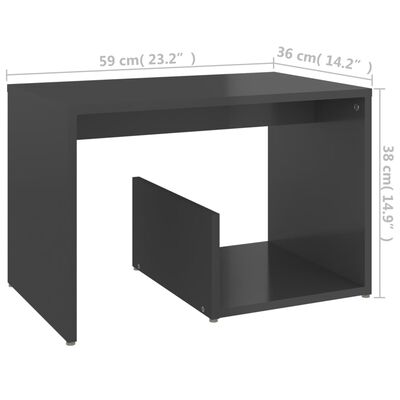 vidaXL Stranska mizica visok sijaj siva 59x36x38 cm iverna plošča