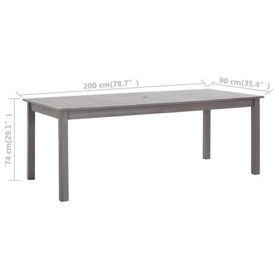 vidaXL Vrtna miza siva 200x90x74 cm trden akacijev les