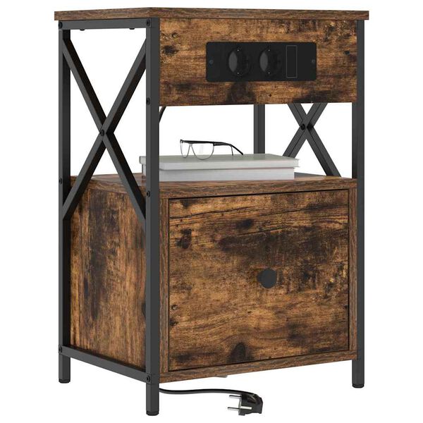 vidaXL Nočna omarica Dimljeni oreh 40 x 31 x 60 cm Konstruiran les