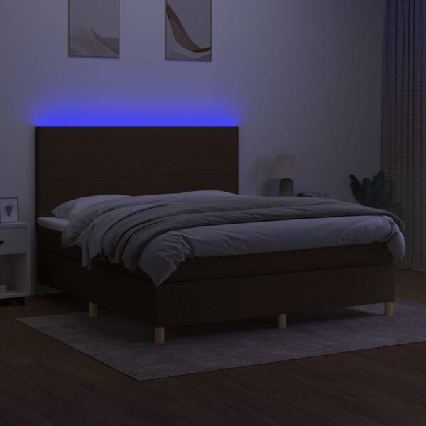 vidaXL Box spring postelja z vzmetnico LED temno rjava 180x200cm blago