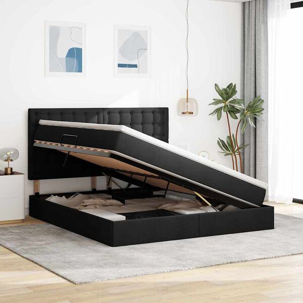 vidaXL Postelja z dodatnim prostorom za shranjevanje in vzmetnico Črna