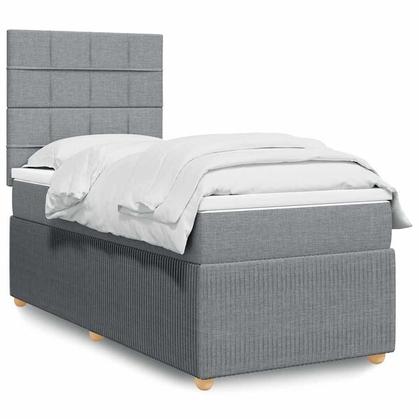 vidaXL Box spring postelja z vzmetnico svetlo siva 90x190 cm blago