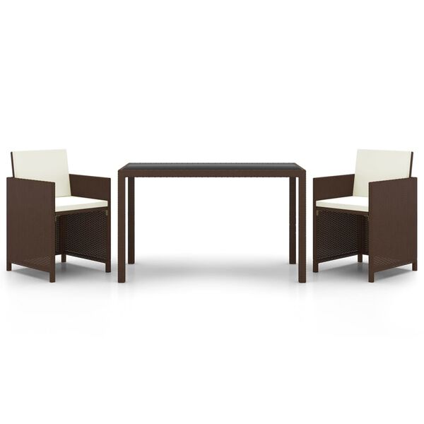 vidaXL Vrtna jedilna garnitura 3-delna z blazinami poli ratan rjava