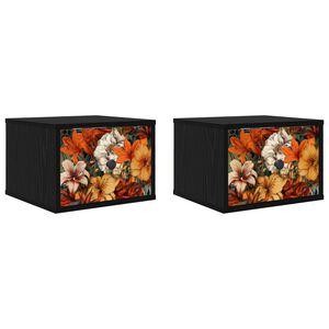 vidaXL Stenska nočna omarica GENNEP 2 kos Črni hrast 36 x 33 x 25 cm