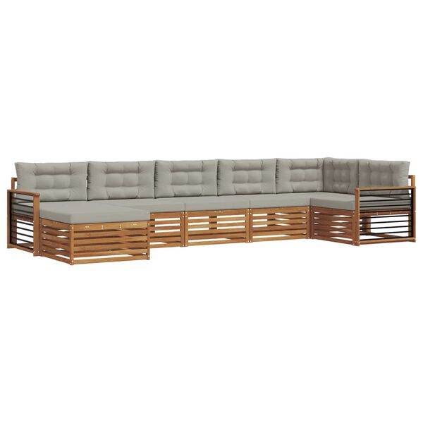 vidaXL Sedežne garniture z blazino 7 pcs Naravna in svetlo siva