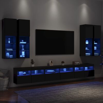 vidaXL Komplet TV omaric z LED lučkami 7-delni črn