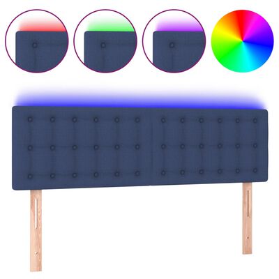 vidaXL LED posteljno vzglavje modro 144x5x78/88 cm blago