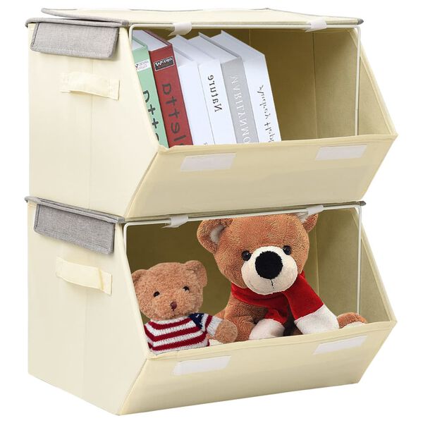 vidaXL Zložljive &scaron;katle s pokrovom 2 kosa blago sive in krem