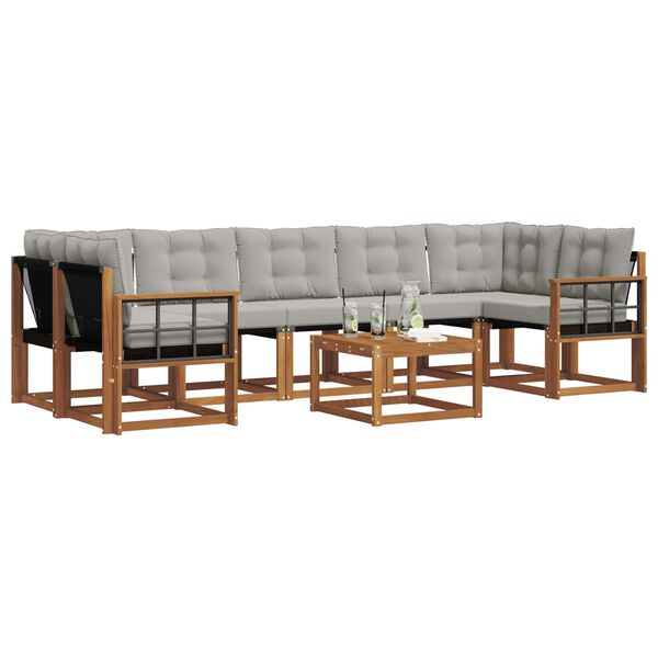 vidaXL Zunanja garnitura za sedenje 8 pcs Naravna in svetlo siva