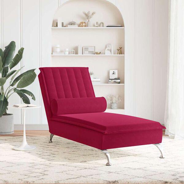 vidaXL Masažni počivalnik z vzglavnikom vinsko rdeč žamet