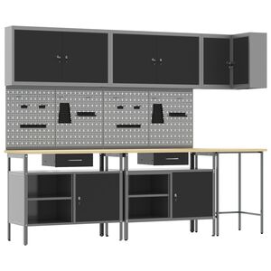 vidaXL Set delovnih omar s predalom s polico 10 pcs Črna in siva