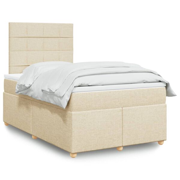vidaXL Box spring postelja z vzmetnico krem 120x190 cm blago