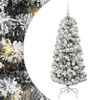 vidaXL Umetno Zložljivo Božično Drevo 150 LED Zelena in Bela 150 cm