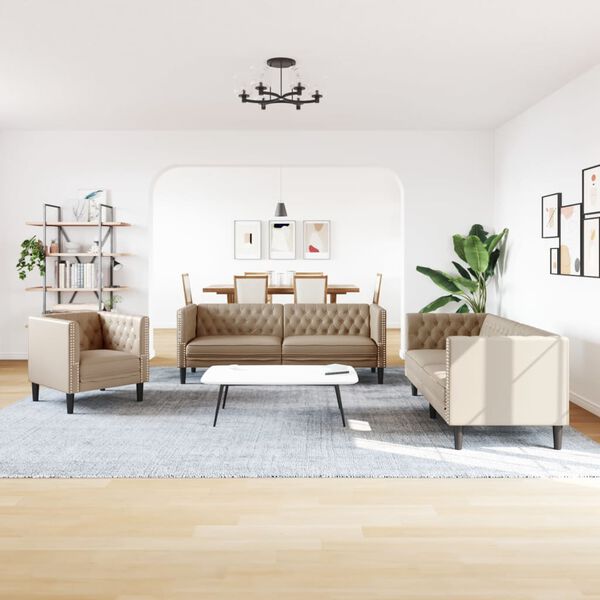 vidaXL vidaXL Komplet Chesterfield kavčev 3-delna kapučino um. usnje