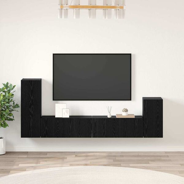 vidaXL Stenski TV kabinet 3 pcs Črna Orehovina Konstruiran les