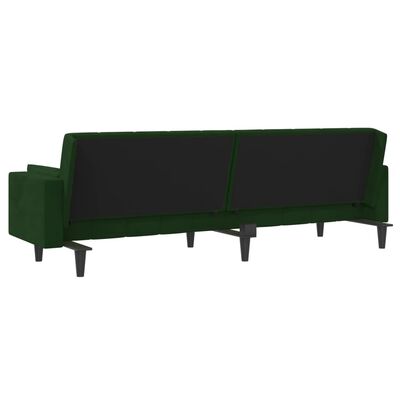vidaXL Kavč dvosed z ležiščem in dvema blazinama temno zelen žamet