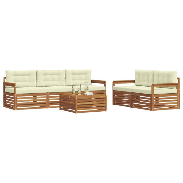 vidaXL Zunanja garnitura za sedenje z blazino 6 pcs Naravna in smetana