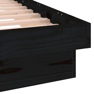 vidaXL LED posteljni okvir črn 90x190 cm trden les