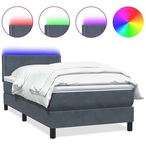 vidaXL Box spring postelja z vzmetnico LED Temno siva 90x220 cm Velvet