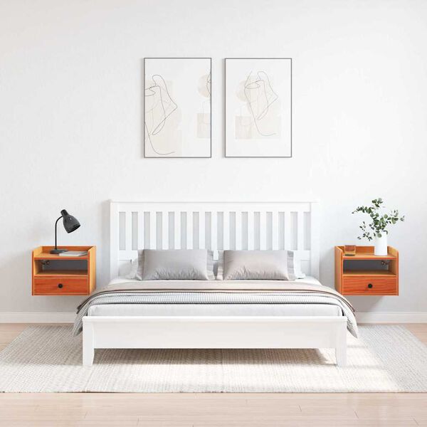 vidaXL Nočna omarica s predalom 2 pcs Voskast rjav 38 x 36 x 29,5 cm