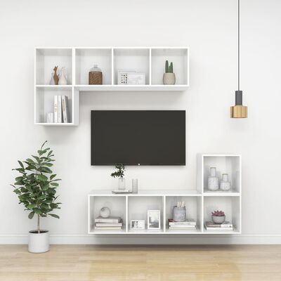vidaXL Stenska TV omarica visok sijaj bela 37x37x72 cm iverna plošča