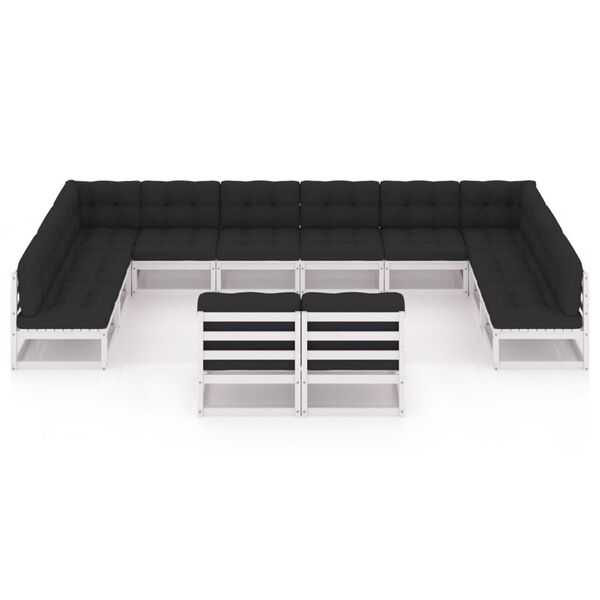 vidaXL Vrtna sedežna garnitura 12-delna z blazinami trdna borovina