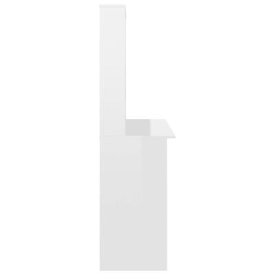 vidaXL Miza s policami visok sijaj bela 110x45x157 cm iverna plošča