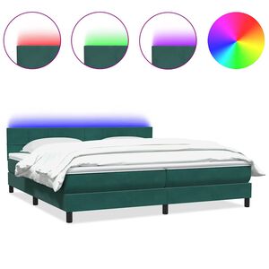 vidaXL Box spring postelja z vzmetnico LED temno zelena 180x220 cm žamet