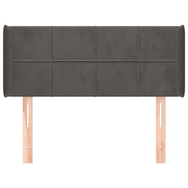vidaXL Vzglavje z u&scaron;esi temno sivo 83x16x78/88 cm žamet