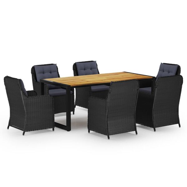 vidaXL Vrtna jedilna garnitura 7-delna črna