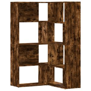 vidaXL Kotna knjižna omara 4-nadstropna dimljeni hrast 85x85x140 cm
