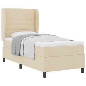 vidaXL Postelja z vzmetnico z vzmetnico krema 90 x 190 cm blago