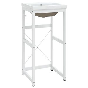 vidaXL Okvir umivalnika z vgradnim umivalnikom belo železo