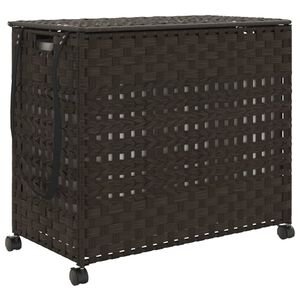 vidaXL Ko&scaron;ara za perilo s kolesi temno rjava 66x35x60 cm ratan